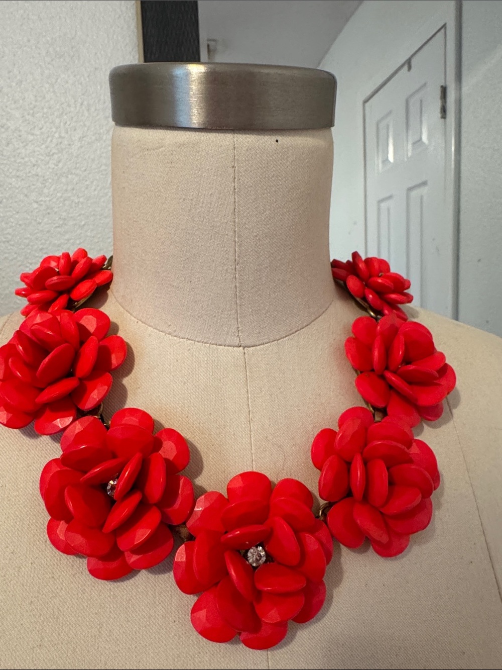 J. Crew Red Floral Statement Necklace